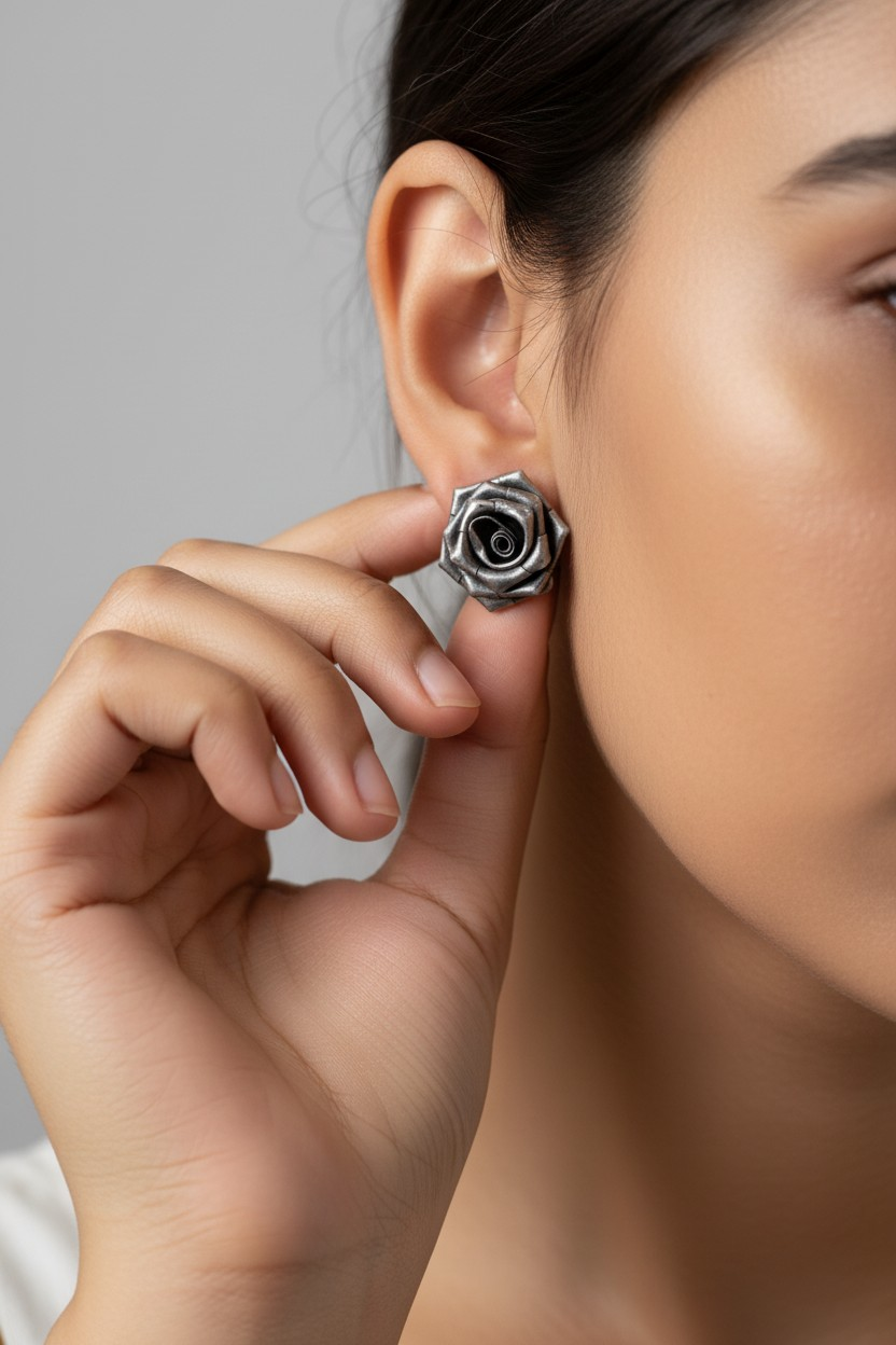 Midnight Rose Stud Earrings - Image 2