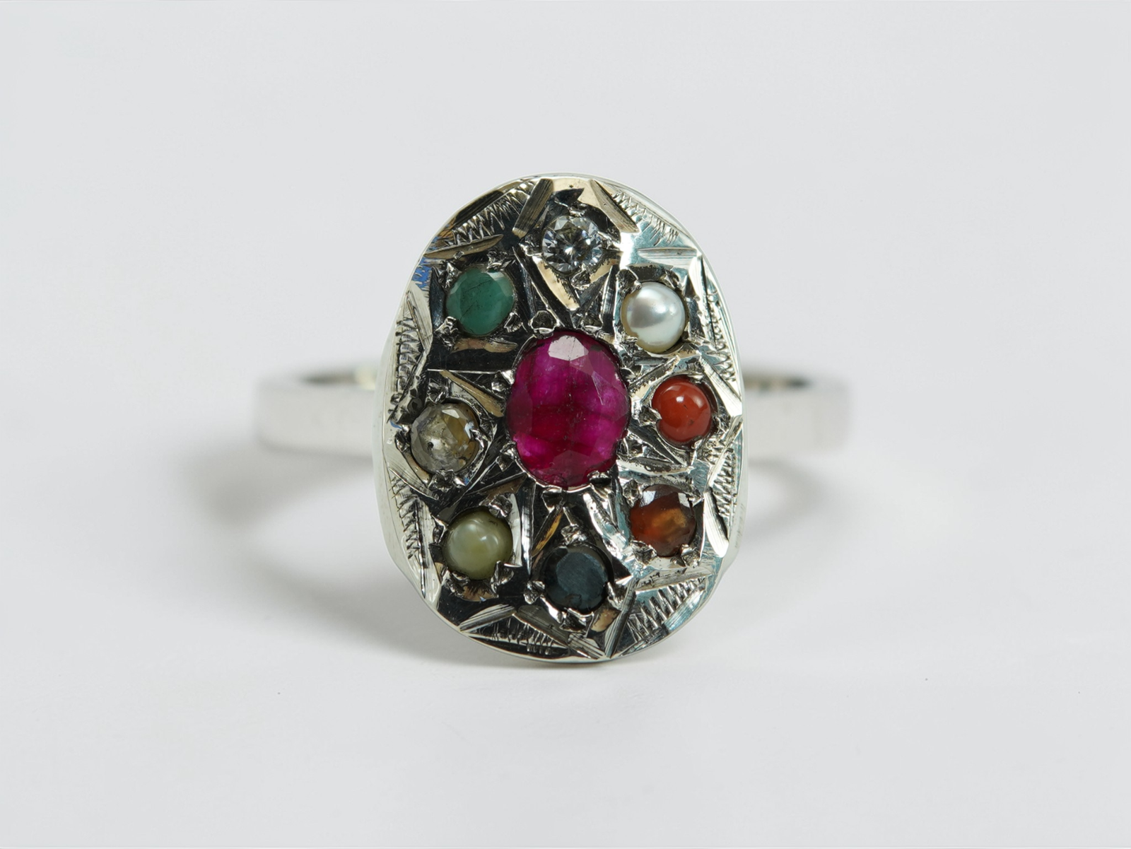 Celestial Navratna Shield Ring
